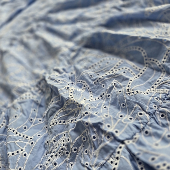 Zara Embroidered Cutout Tiered Eyelet Maxi Shirt Dress XS Light Blue - Picture 14 of 16
